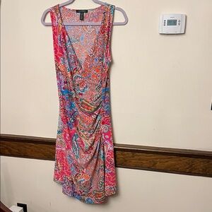 Ralph Lauren Pink & Orange Paisley Sleeveless Midi Dress